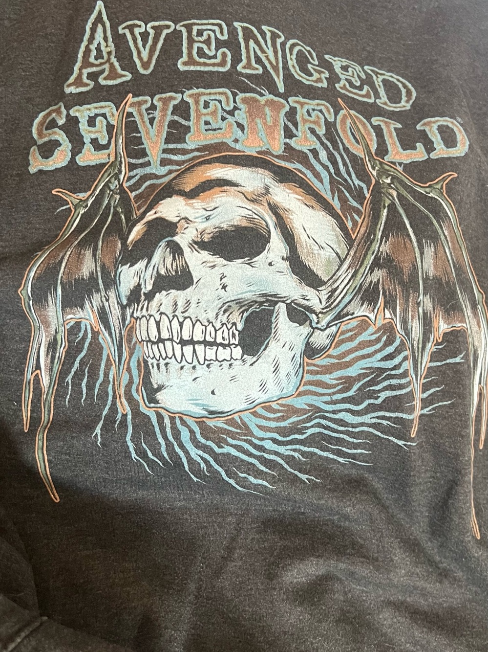 AVENGED SEVENFOLD Charcoal Men's Med. Band Skull & Bat Wing Design Logo, RARE